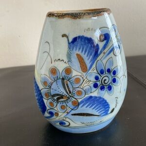 Tonala vase El Palomar Mexican Pottery Bird Vase 5”